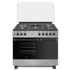MIKA Standing Cooker, 90cm x 60cm, 4 Gas Pool Jet Burners (1 Wok) + 1 RAPID Hot Plate, Auto Ignition, 4 Function Electric Oven, GAS CYLINDER CABINET, Rotisserie, Mirror Black Hob, Silver Body MST9041WEG4SBSpecial Features: 1 X 4.2kW Dual WOK burner by Sabaf - provides more heat with even distribution 1 X 2,000Watts Electric Rapid Hot plate - heats up quickly, saves on time Integrated Knob auto-ignition - easy to use Special high density insulation - faster preheating and cooking, conserving energy Double Oven glass with Inner Low-E – conserves Energy Gas Cylinder Cabinet - convenient to replace or check the cylinder when needed Flap type drawer – serves as a dish warmer and storage.          General Features: 4 Pool gas burners (1 WOK) & 1x2000W Electric Rapid Hot plate 4 Function Electric Oven with Grill Special unbreakable Glass Top Lid Heavy Duty Matt Finish Burner Caps Cast iron pan support - additional stability, prevents pan slipping and accidental burns Turnspit (Chicken Rotisserie) - allows for fat dripping; healthier meals Easily Removable oven glass door - easy cleaning Mechanical timer Chrome Coated Wire Rack system - Easily slide in tray Oven Lamp - See what is cooking inside without opening the door and loosing the heat  Adjustable Feet - align to adjacent appliances; adjusting to uneven floor Limit Thermostat – prevent overheating and regulates temperature, ensuring safe and efficient use Mirror Black Hob, Silver Body Product Dimensions MM (WxD): 900x645 Free extra Accessories: 1 Pizza Tray 1 Deep Oven Tray 1 Wire grid 